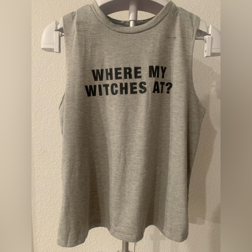 BCBGeneration Light Gray Muscle Tee with Black Text